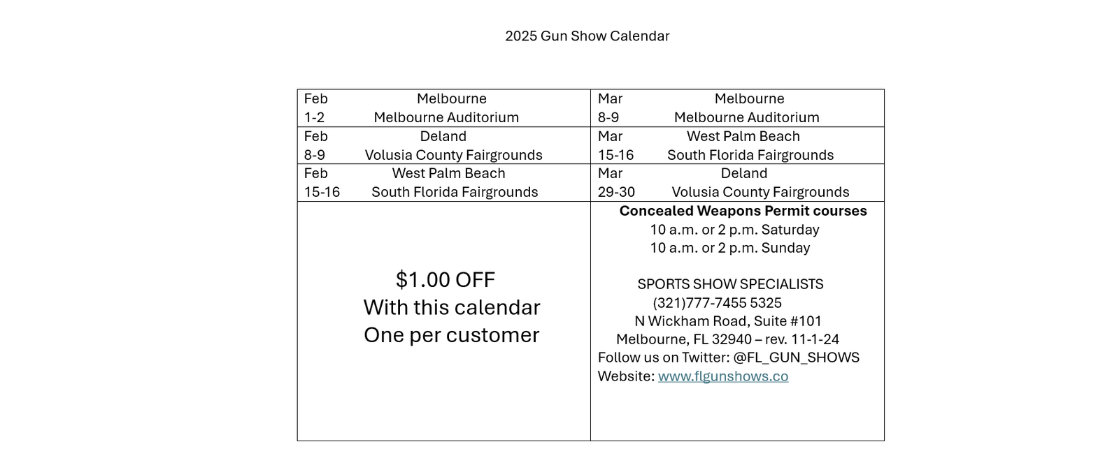 Gun Show Calendar 